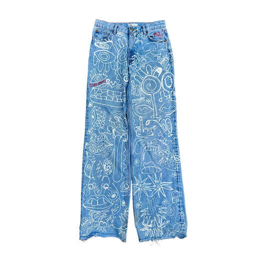 "White Noise" Hand-Painted Jeans