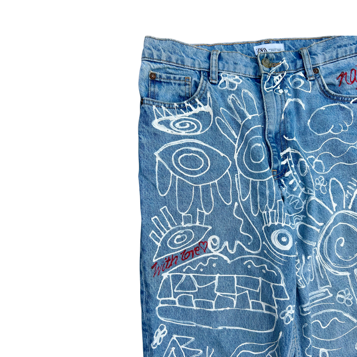 "White Noise" Hand-Painted Jeans