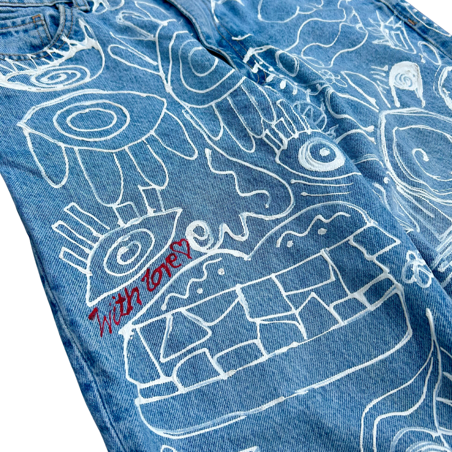 "White Noise" Hand-Painted Jeans